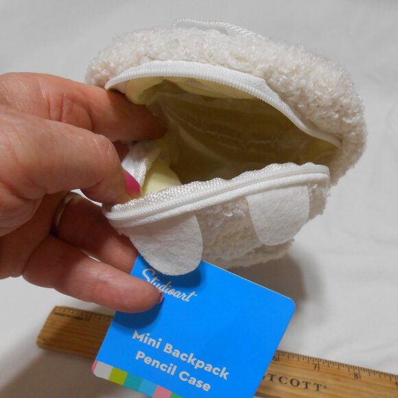 NEW Artstudio mini plush backpack pencil case w/ 2 zip compartments white school - Picture 7 of 9